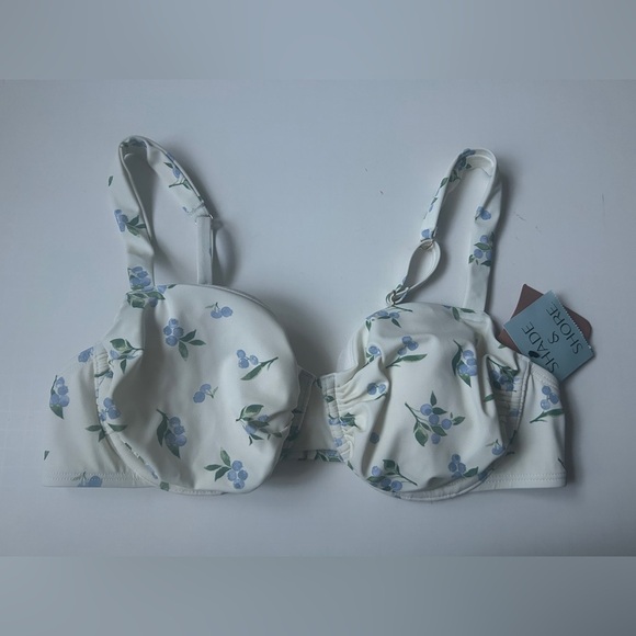 NWT Shade & Shore Shirred Blueberry Print Underwire Bikini Top 36D - Picture 4 of 5